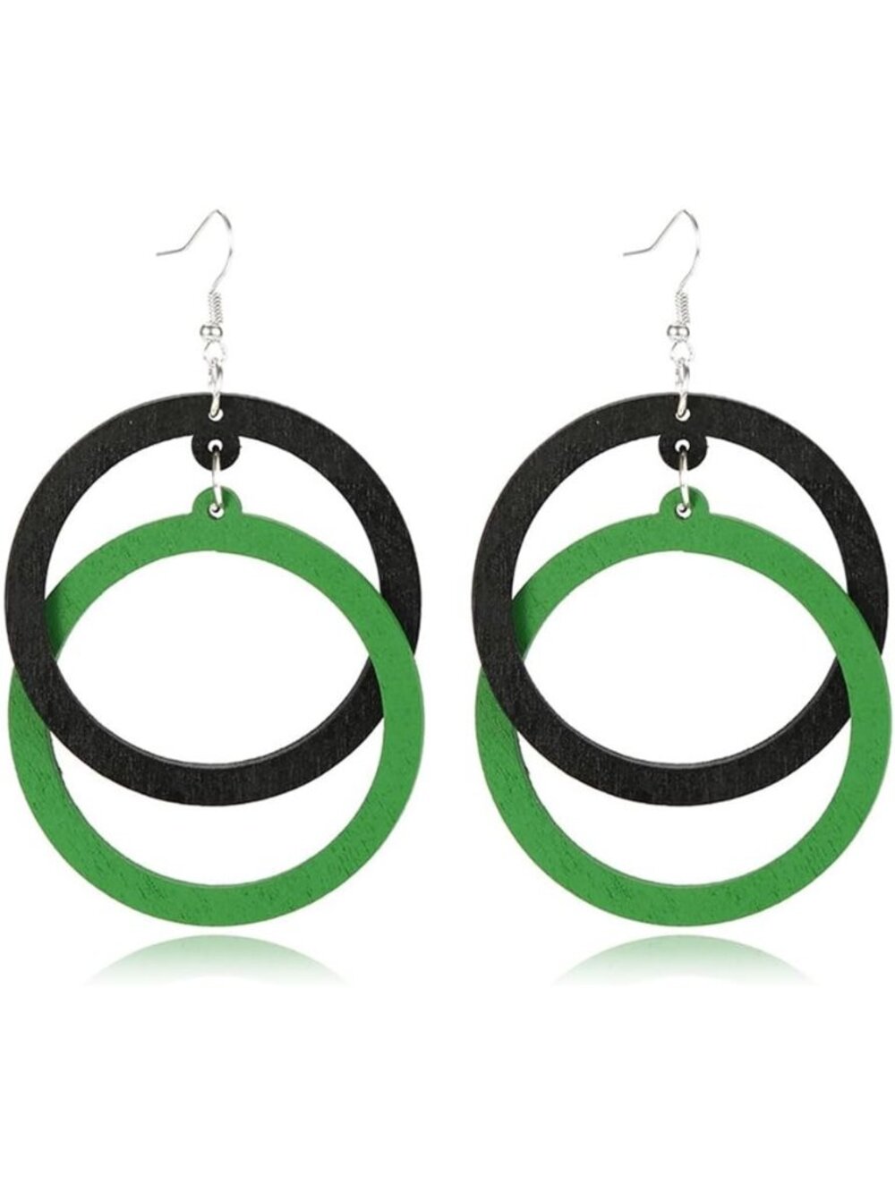 Women's Black Green Bohemian Unique Handmade Wooden Hoop Splicing Earrings